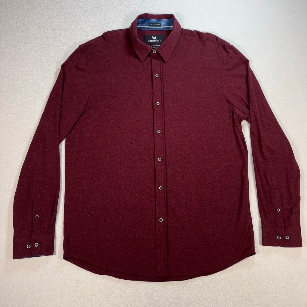 Buttercloth Icy Cotton Shirt Men's‎ XL Burgundy Regular Fit Stretch Button Up